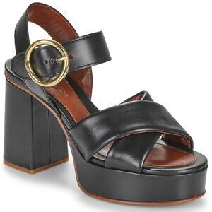 See By Chloé Black Lyna Leather Platform Sandals, size 36.5 (6.5 US)
